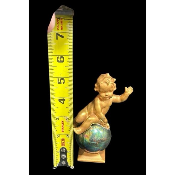 Art Deco 1940 Porcelain Gold Gild Cherub on Opalescent Globe Orb Japan Fine Art - Picture 7 of 9